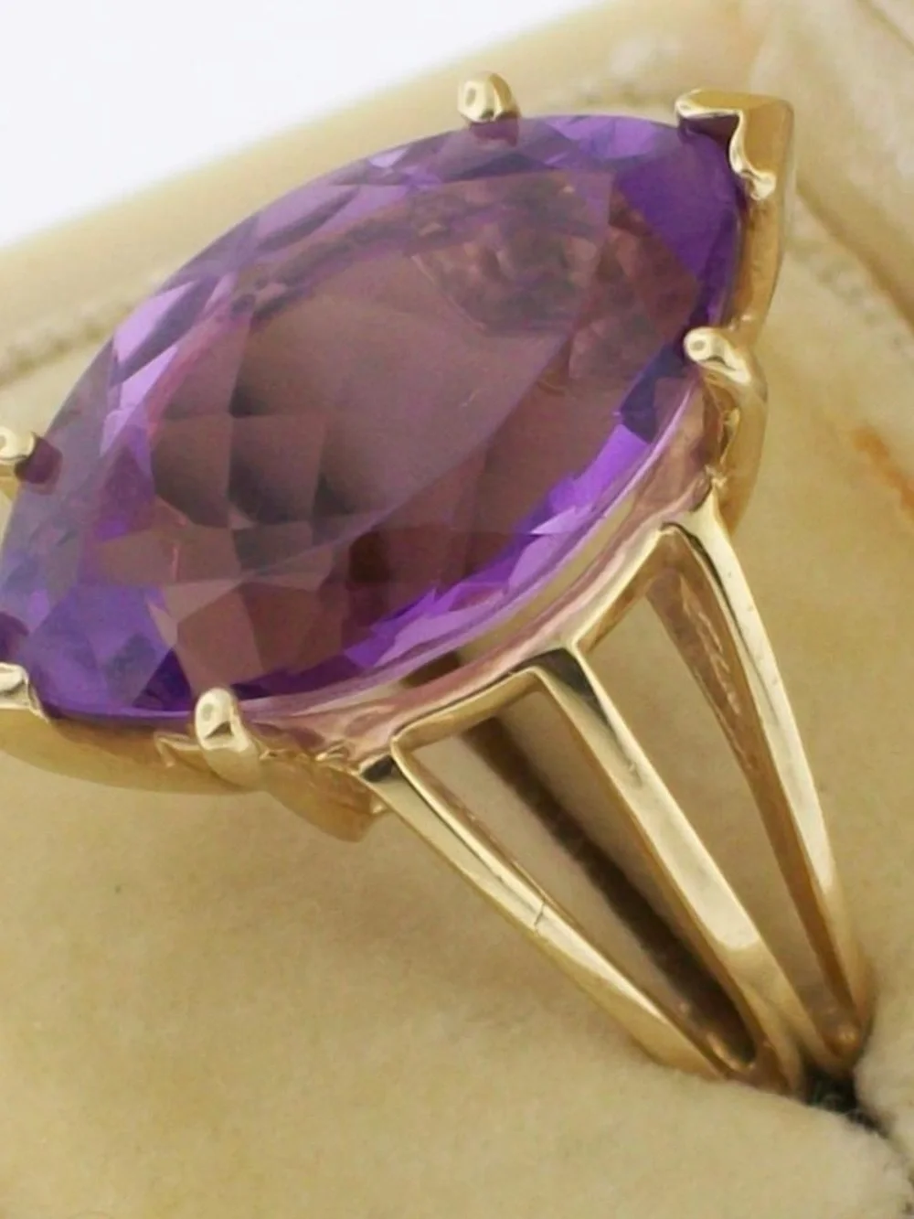 Gold Ring with Marquise Amethyst Stone - Elegant Women's Jewelry